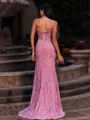 Modern Sheath Off-the-Shoulder Beading Sweep Train Velvet Sequins Corset Prom Dress