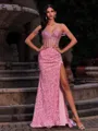 Modern Sheath Off-the-Shoulder Beading Sweep Train Velvet Sequins Corset Prom Dress