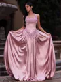 Dreamy A-line Halter Beading Sweep Train Silk Like Satin Prom Dress