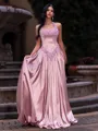 Dreamy A-line Halter Beading Sweep Train Silk Like Satin Prom Dress