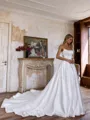 Enchanting Ball-Gown Straight Beading Cathedral Train Satin Corset Wedding Dress