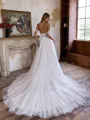 Breathtaking A-line Off-the-Shoulder Appliques Lace Cathedral Train Tulle Corset Wedding Dress