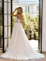 Gorgeous A-line Spaghetti Straps Appliques Lace Chapel Train Tulle Corset Wedding Dress