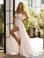 Gorgeous A-line Spaghetti Straps Appliques Lace Chapel Train Tulle Corset Wedding Dress