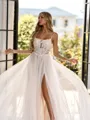 Gorgeous A-line Spaghetti Straps Appliques Lace Chapel Train Tulle Corset Wedding Dress