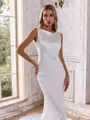 Fashion Sheath Scoop Pleated Chapel Train Satin Chiffon Wedding Dress