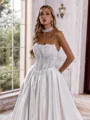 Glamorous Ball-Gown Straight Appliques Lace Cathedral Train Satin Corset Wedding Dress