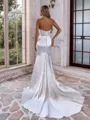 Grand Sheath Straight Long Sleeves Appliques Lace Chapel Train Silk Like Satin Corset Wedding Dress