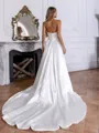 Aristocratic A-line Straight Pleated Chapel Train Satin Corset Wedding Dress