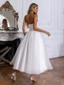 Fashion-forward A-line Sweetheart Pleated Tea-Length Organza Corset Wedding Dress