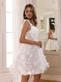 Unique A-line Off-the-Shoulder Appliques Lace Short/Mini Lace Corset Wedding Dress