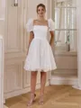 Exquisite A-line Square Short Sleeves Appliques Lace Short/Mini Lace Corset Wedding Dress