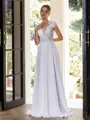 Pretty A-line V-Neck Short Sleeves Appliques Lace Floor-Length Chiffon Wedding Dress