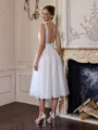 Perfect A-line V-Neck Appliques Lace Knee-Length Tulle Wedding Dress