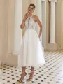 Trendy A-line Halter Appliques Lace Tea-Length Organza Wedding Dress