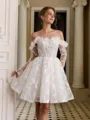 Charming Ball-Gown Off-the-Shoulder Long Sleeves Appliques Lace Short/Mini Lace Corset Wedding Dress