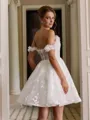 Charming Ball-Gown Off-the-Shoulder Long Sleeves Appliques Lace Short/Mini Lace Corset Wedding Dress