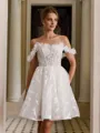 Charming Ball-Gown Off-the-Shoulder Long Sleeves Appliques Lace Short/Mini Lace Corset Wedding Dress