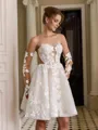 Pretty A-line Sweetheart Long Sleeves Appliques Lace Short/Mini Lace Corset Wedding Dress
