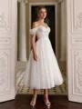 Glamorous A-line Off-the-Shoulder Appliques Lace Tea-Length Corset Wedding Dress