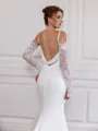 Splendid Sheath Spaghetti Straps Long Sleeves Pleated Court Train Stretch Crepe Wedding Dress