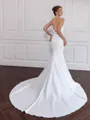 Splendid Sheath Spaghetti Straps Long Sleeves Pleated Court Train Stretch Crepe Wedding Dress