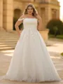 Perfect A-line Off-the-Shoulder Appliques Lace Court Train Tulle Corset Plus Size Wedding Dress