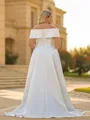 Fashion A-line Off-the-Shoulder Pleated Court Train Satin Corset Plus Size Wedding Dress