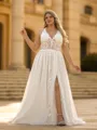 Glam A-line V-Neck Appliques Lace Court Train Tulle Corset Plus Size Wedding Dress