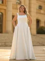 Unique A-line Square Pleated Court Train Satin Plus Size Wedding Dress