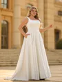 Unique A-line Square Pleated Court Train Satin Plus Size Wedding Dress