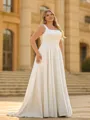 Unique A-line Square Pleated Court Train Satin Plus Size Wedding Dress