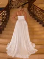 Hot A-line Spaghetti Straps Pleated Sweep Train Charmeuse Corset Plus Size Wedding Dress