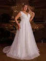 Exquisite A-line V-Neck Pleated Sweep Train Corset Plus Size Wedding Dress