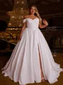 Splendid Ball-Gown Off-the-Shoulder Pleated Court Train Corset Plus Size Wedding Dress