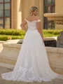 Graceful A-line Off-the-Shoulder Appliques Lace Court Train Tulle Corset Plus Size Wedding Dress