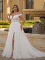 Graceful A-line Off-the-Shoulder Appliques Lace Court Train Tulle Corset Plus Size Wedding Dress