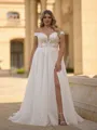 Graceful A-line Off-the-Shoulder Appliques Lace Court Train Tulle Corset Plus Size Wedding Dress