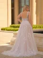 Grand A-line Scoop Appliques Lace Court Train Tulle Corset Plus Size Wedding Dress