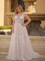 Grand A-line Scoop Appliques Lace Court Train Tulle Corset Plus Size Wedding Dress