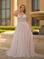 Grand A-line Scoop Appliques Lace Court Train Tulle Corset Plus Size Wedding Dress