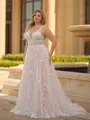 Grand A-line Scoop Appliques Lace Court Train Tulle Corset Plus Size Wedding Dress