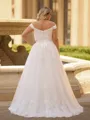 Mesmerizing A-line Off-the-Shoulder Appliques Lace Sweep Train Tulle Corset Plus Size Wedding Dress