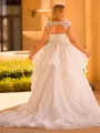 Aristocratic A-line Sweetheart Appliques Lace Chapel Train Tulle Corset Plus Size Wedding Dress
