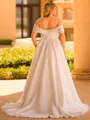Magnificent A-line Off-the-Shoulder Pleated Sweep Train Organza Corset Plus Size Wedding Dress