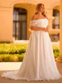 Magnificent A-line Off-the-Shoulder Pleated Sweep Train Organza Corset Plus Size Wedding Dress