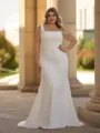 Classy Sheath Square Sweep Train Stretch Crepe Plus Size Wedding Dress