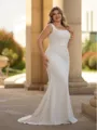 Classy Sheath Square Sweep Train Stretch Crepe Plus Size Wedding Dress