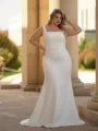 Classy Sheath Square Sweep Train Stretch Crepe Plus Size Wedding Dress