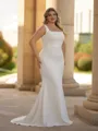 Classy Sheath Square Sweep Train Stretch Crepe Plus Size Wedding Dress